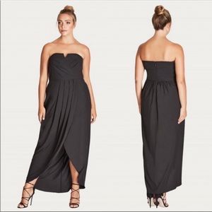 City Chic Black Maxi Strapless Faux Wrap Dress - 18 M